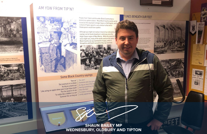 Shaun Bailey MP inside the Tipton Heritage Centre at Tipton Library