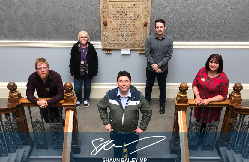 Shaun Bailey MP pictured with the staff members of Wednesbury Museum and Art Gallery.