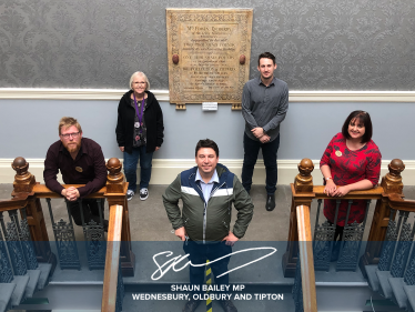 Shaun Bailey MP pictured with the staff members of Wednesbury Museum and Art Gallery.